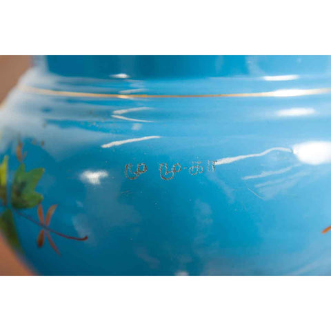 Blue Vases with Painted Floral and Butterfly Decor and Metal from Czechoslovakia-YN6821-17. Asian & Chinese Furniture, Art, Antiques, Vintage Home Décor for sale at FEA Home