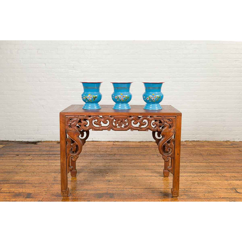 Blue Vases with Painted Floral and Butterfly Decor and Metal from Czechoslovakia-YN6821-3. Asian & Chinese Furniture, Art, Antiques, Vintage Home Décor for sale at FEA Home