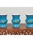 Blue Vases with Painted Floral and Butterfly Decor and Metal from Czechoslovakia-2. Asian & Chinese Furniture, Art, Antiques, Vintage Home Décor for sale at FEA Home