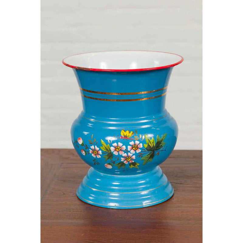 Blue Vases with Painted Floral and Butterfly Decor and Metal from Czechoslovakia-YN6821-5. Asian & Chinese Furniture, Art, Antiques, Vintage Home Décor for sale at FEA Home