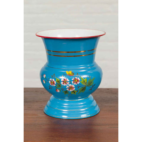 Blue Vases with Painted Floral and Butterfly Decor and Metal from Czechoslovakia-YN6821-6. Asian & Chinese Furniture, Art, Antiques, Vintage Home Décor for sale at FEA Home