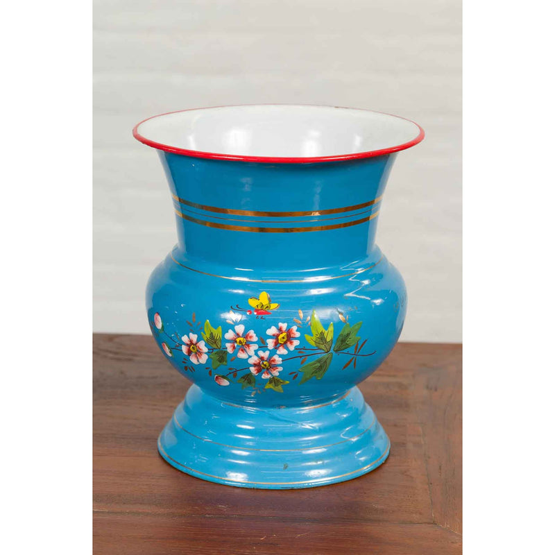 Blue Vases with Painted Floral and Butterfly Decor and Metal from Czechoslovakia-YN6821-7. Asian & Chinese Furniture, Art, Antiques, Vintage Home Décor for sale at FEA Home