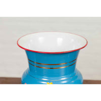 Blue Vases with Painted Floral and Butterfly Decor and Metal from Czechoslovakia