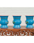 Blue Vases with Painted Floral and Butterfly Decor and Metal from Czechoslovakia-10. Asian & Chinese Furniture, Art, Antiques, Vintage Home Décor for sale at FEA Home