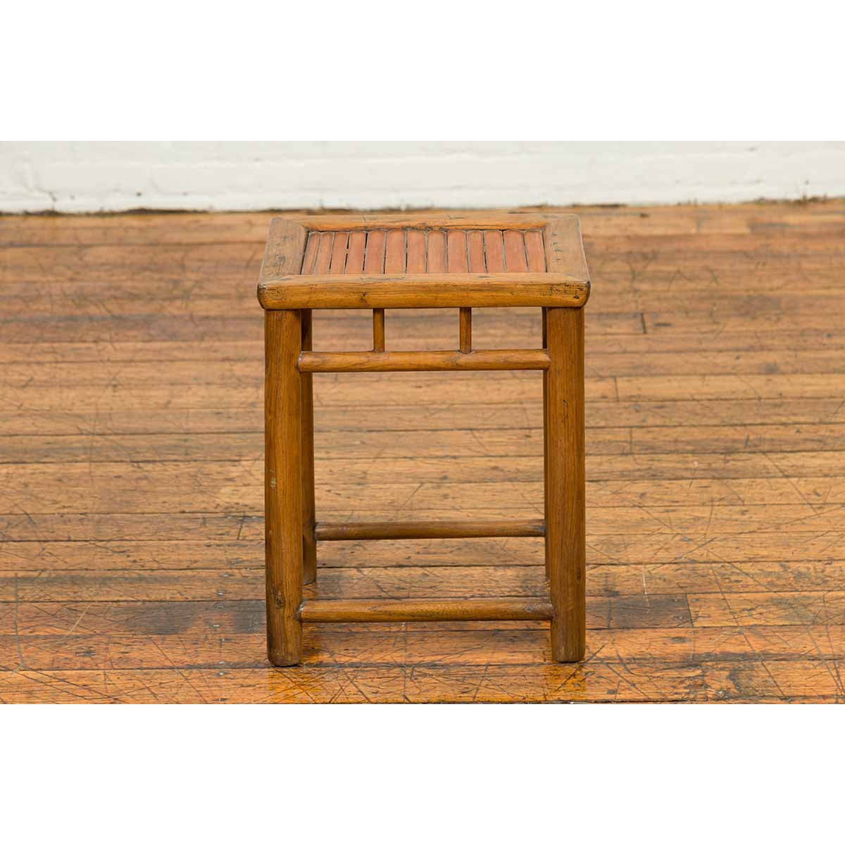 Antique Chinese Rustic Side Table with Bamboo Inset and Pillar-Shaped Struts-YN6825-10. Asian & Chinese Furniture, Art, Antiques, Vintage Home Décor for sale at FEA Home