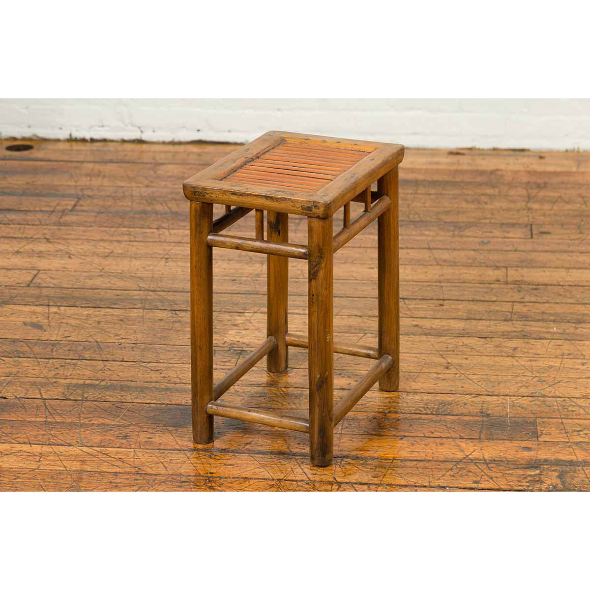 Antique Chinese Rustic Side Table with Bamboo Inset and Pillar-Shaped Struts-YN6825-11. Asian & Chinese Furniture, Art, Antiques, Vintage Home Décor for sale at FEA Home