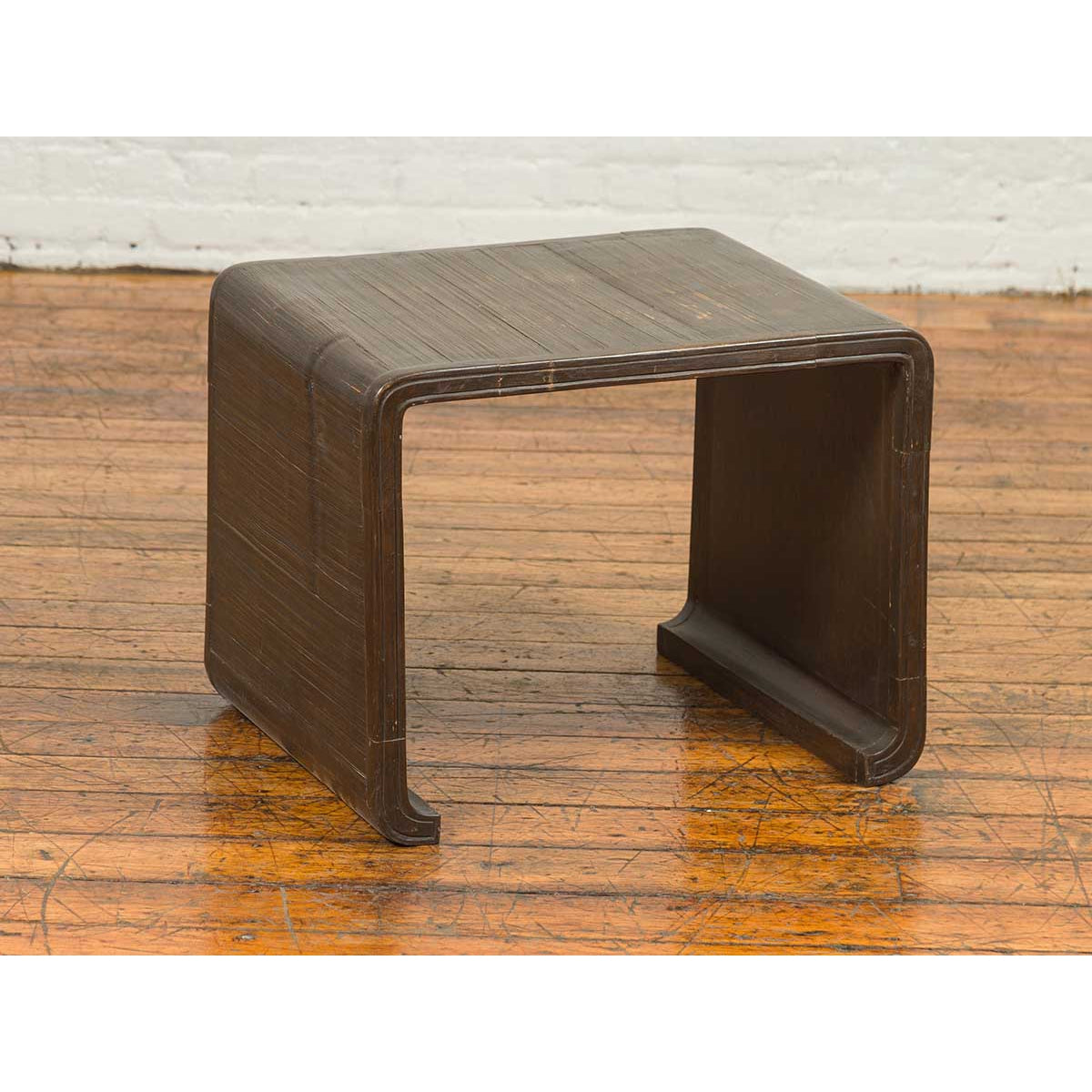 Burmese Contemporary Waterfall Side Table with Opium Mat Top and Horsehoof Feet-2. Asian & Chinese Furniture, Art, Antiques, Vintage Home Décor for sale at FEA Home