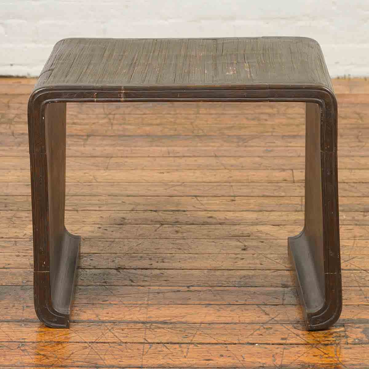 Burmese Contemporary Waterfall Side Table with Opium Mat Top and Horsehoof Feet-9. Asian &amp; Chinese Furniture, Art, Antiques, Vintage Home Décor for sale at FEA Home