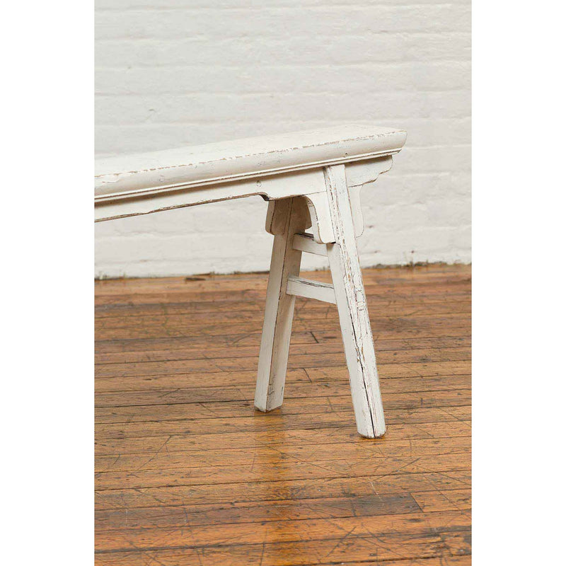 Chinese Contemporary White Painted Wooden Ming Style Bench with A-Form Base-YN6828-9. Asian & Chinese Furniture, Art, Antiques, Vintage Home Décor for sale at FEA Home