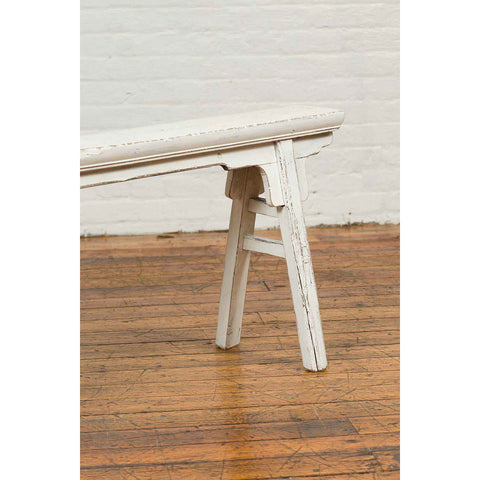 Chinese Contemporary White Painted Wooden Ming Style Bench with A-Form Base-YN6828-9. Asian & Chinese Furniture, Art, Antiques, Vintage Home Décor for sale at FEA Home