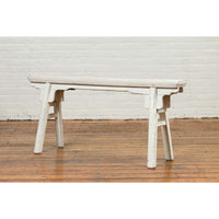 Chinese Contemporary White Painted Wooden Ming Style Bench with A-Form Base