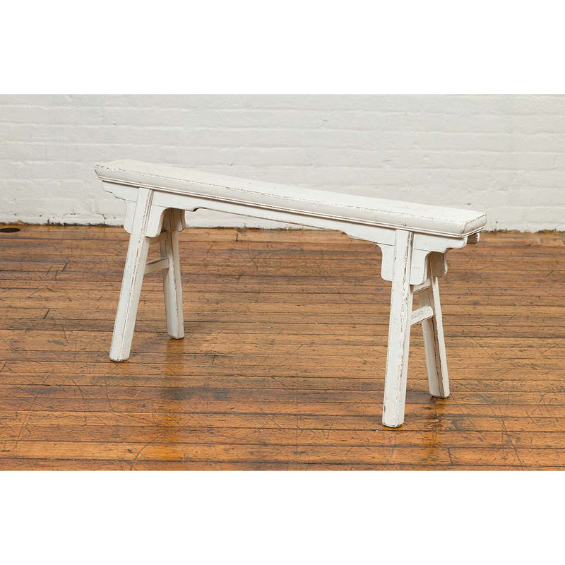 Chinese Contemporary White Painted Wooden Ming Style Bench with A-Form Base-YN6828-13. Asian & Chinese Furniture, Art, Antiques, Vintage Home Décor for sale at FEA Home