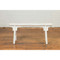 Chinese Contemporary White Painted Wooden Ming Style Bench with A-Form Base
