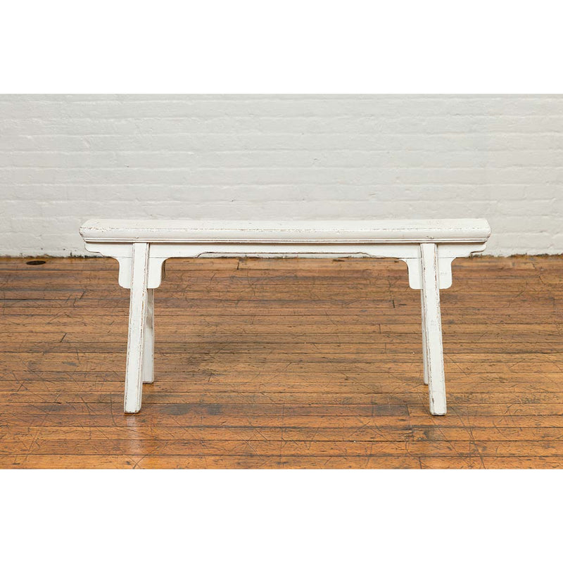 Chinese Contemporary White Painted Wooden Ming Style Bench with A-Form Base-YN6828-14. Asian & Chinese Furniture, Art, Antiques, Vintage Home Décor for sale at FEA Home