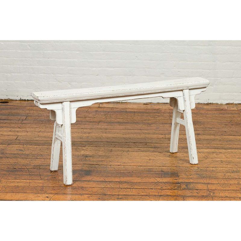 Chinese Contemporary White Painted Wooden Ming Style Bench with A-Form Base-YN6828-2. Asian & Chinese Furniture, Art, Antiques, Vintage Home Décor for sale at FEA Home