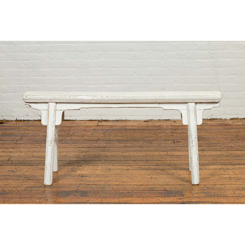 Chinese Contemporary White Painted Wooden Ming Style Bench with A-Form Base-YN6828-3. Asian & Chinese Furniture, Art, Antiques, Vintage Home Décor for sale at FEA Home