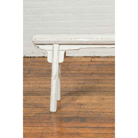 Chinese Contemporary White Painted Wooden Ming Style Bench with A-Form Base-YN6828-4. Asian & Chinese Furniture, Art, Antiques, Vintage Home Décor for sale at FEA Home
