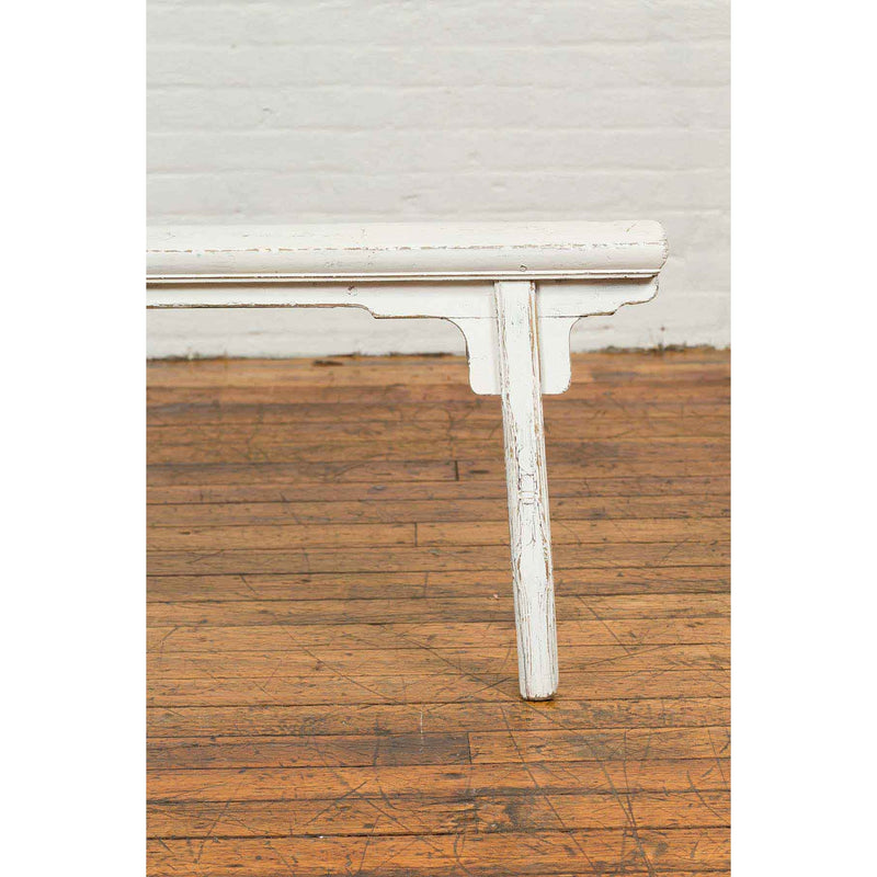 Chinese Contemporary White Painted Wooden Ming Style Bench with A-Form Base-YN6828-5. Asian & Chinese Furniture, Art, Antiques, Vintage Home Décor for sale at FEA Home