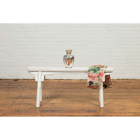 Chinese Contemporary White Painted Wooden Ming Style Bench with A-Form Base-YN6828-6. Asian & Chinese Furniture, Art, Antiques, Vintage Home Décor for sale at FEA Home
