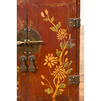 Chinese Qing Dynasty 19th Century Side Cabinet with Painted Floral Decor