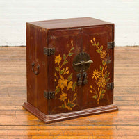 Chinese Qing Dynasty 19th Century Side Cabinet with Painted Floral Decor