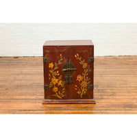 Chinese Qing Dynasty 19th Century Side Cabinet with Painted Floral Decor