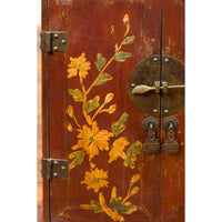 Chinese Qing Dynasty 19th Century Side Cabinet with Painted Floral Decor