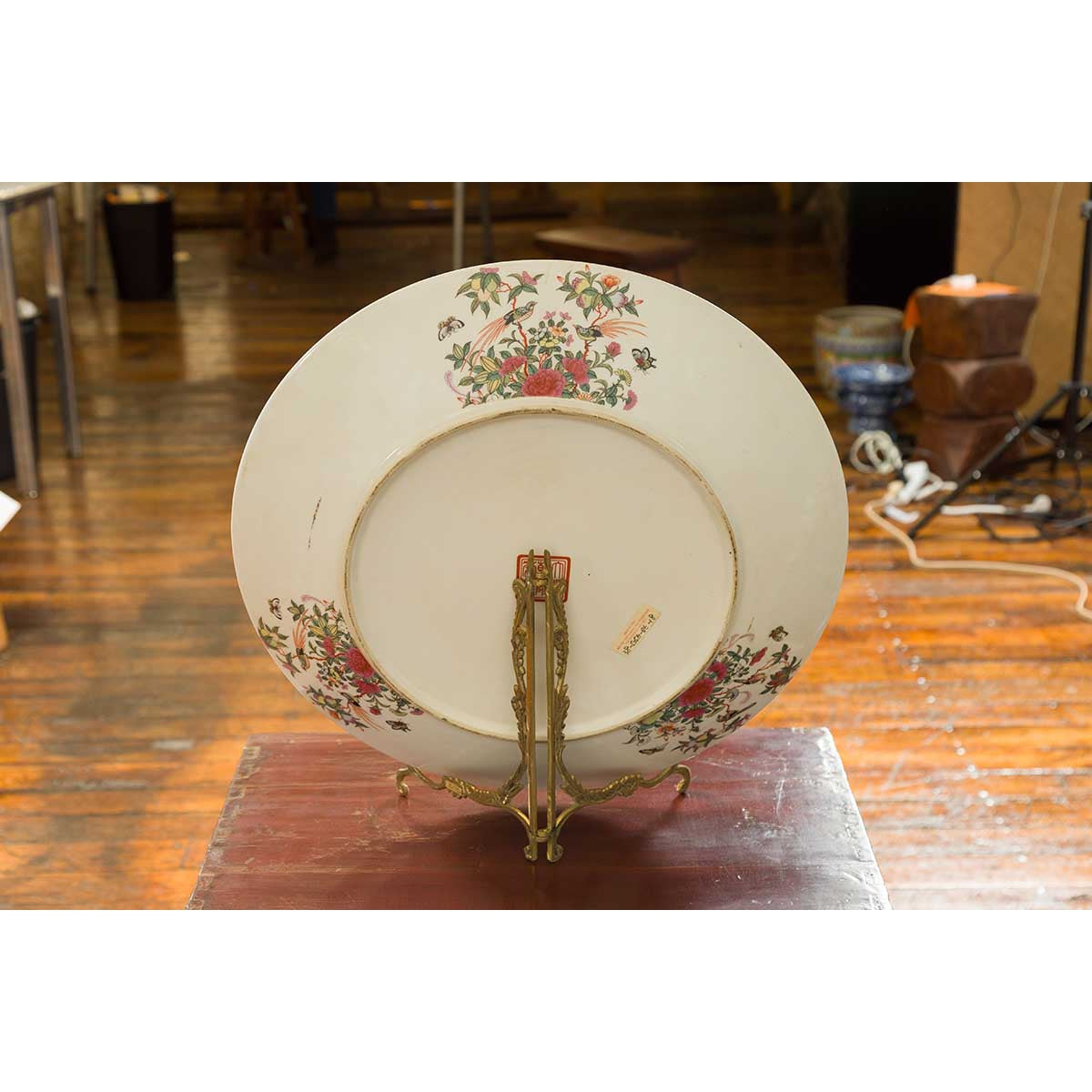 Large Chinese Rose Medallion Hand Painted Porcelain Platter with Court Scenes-12. Asian &amp; Chinese Furniture, Art, Antiques, Vintage Home Décor for sale at FEA Home