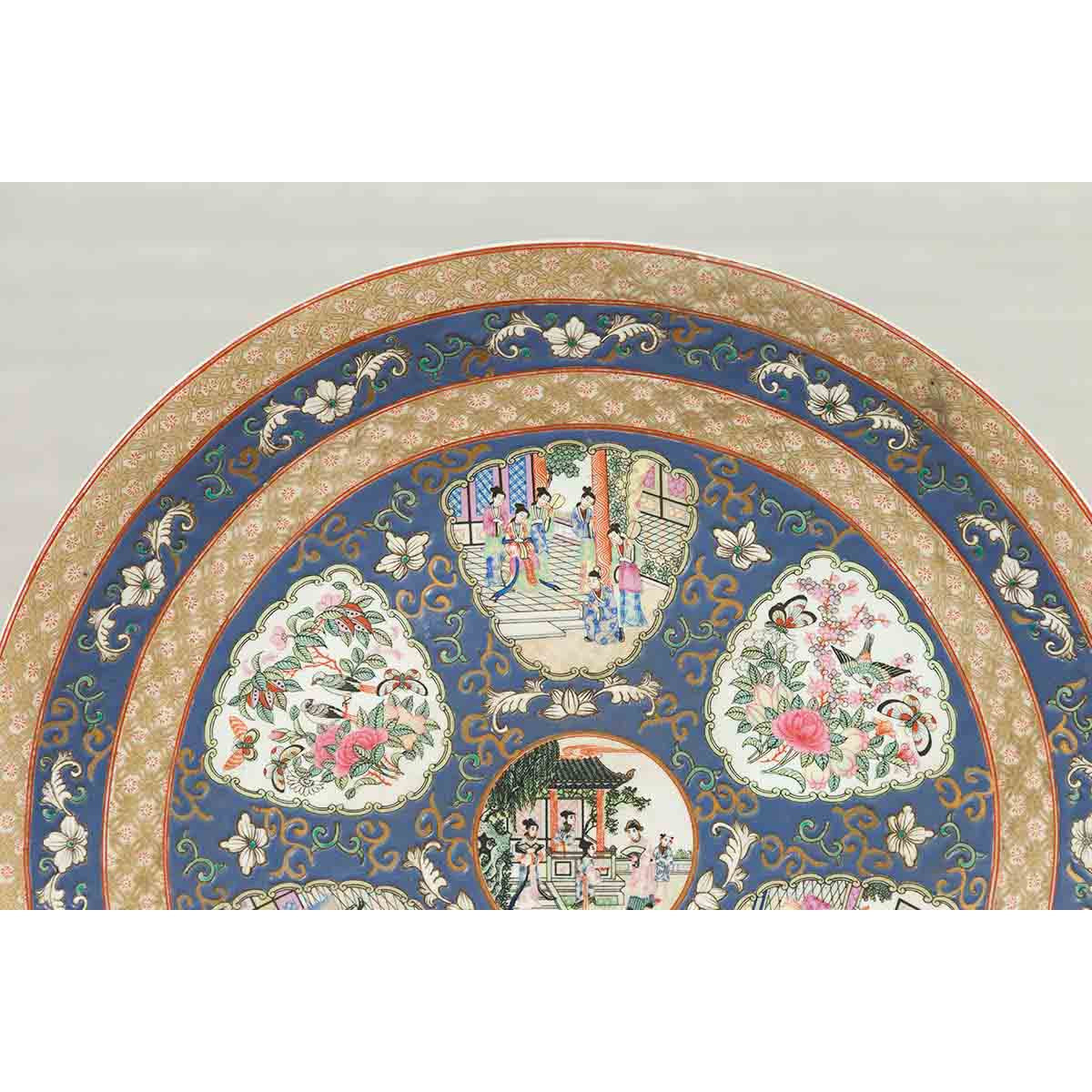Large Chinese Rose Medallion Hand Painted Porcelain Platter with Court Scenes-6. Asian &amp; Chinese Furniture, Art, Antiques, Vintage Home Décor for sale at FEA Home