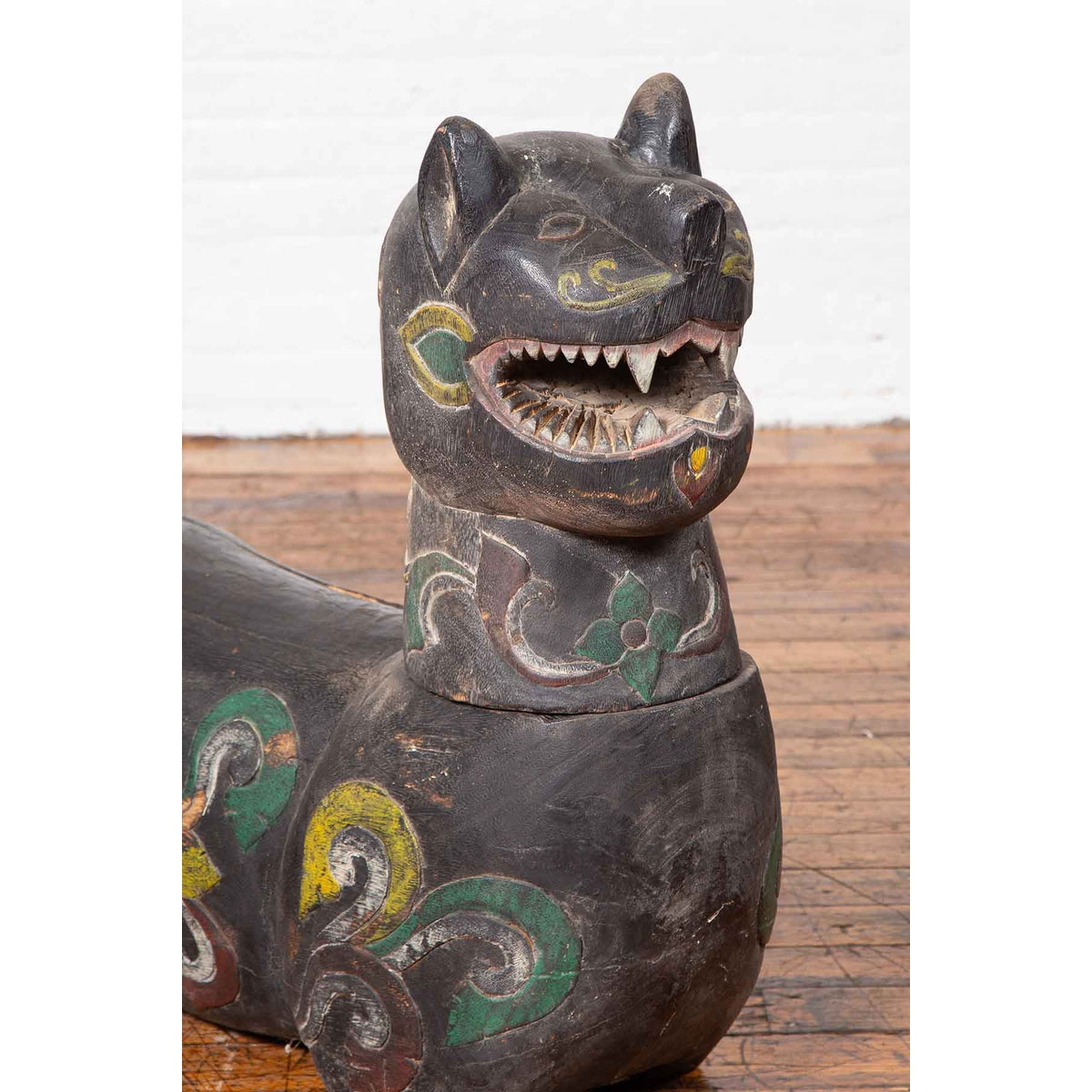 Antique Northern Thai Chiang Mai Carved and Polychrome Mythical Guardian Animal-2. Asian & Chinese Furniture, Art, Antiques, Vintage Home Décor for sale at FEA Home