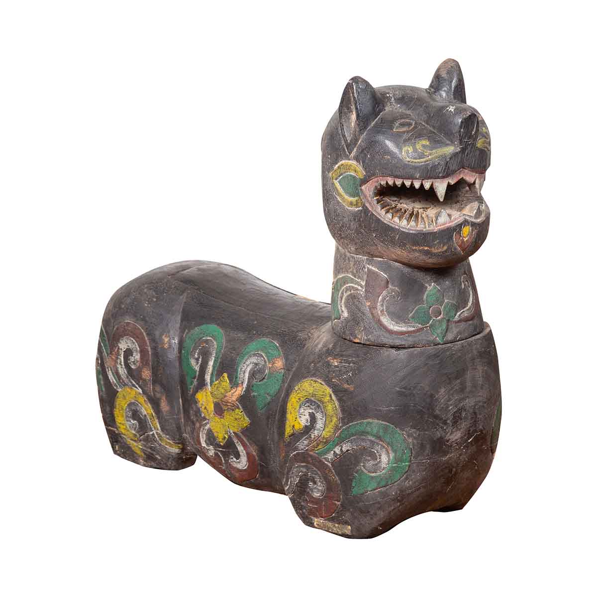 Antique Northern Thai Chiang Mai Carved and Polychrome Mythical Guardian Animal-1. Asian & Chinese Furniture, Art, Antiques, Vintage Home Décor for sale at FEA Home