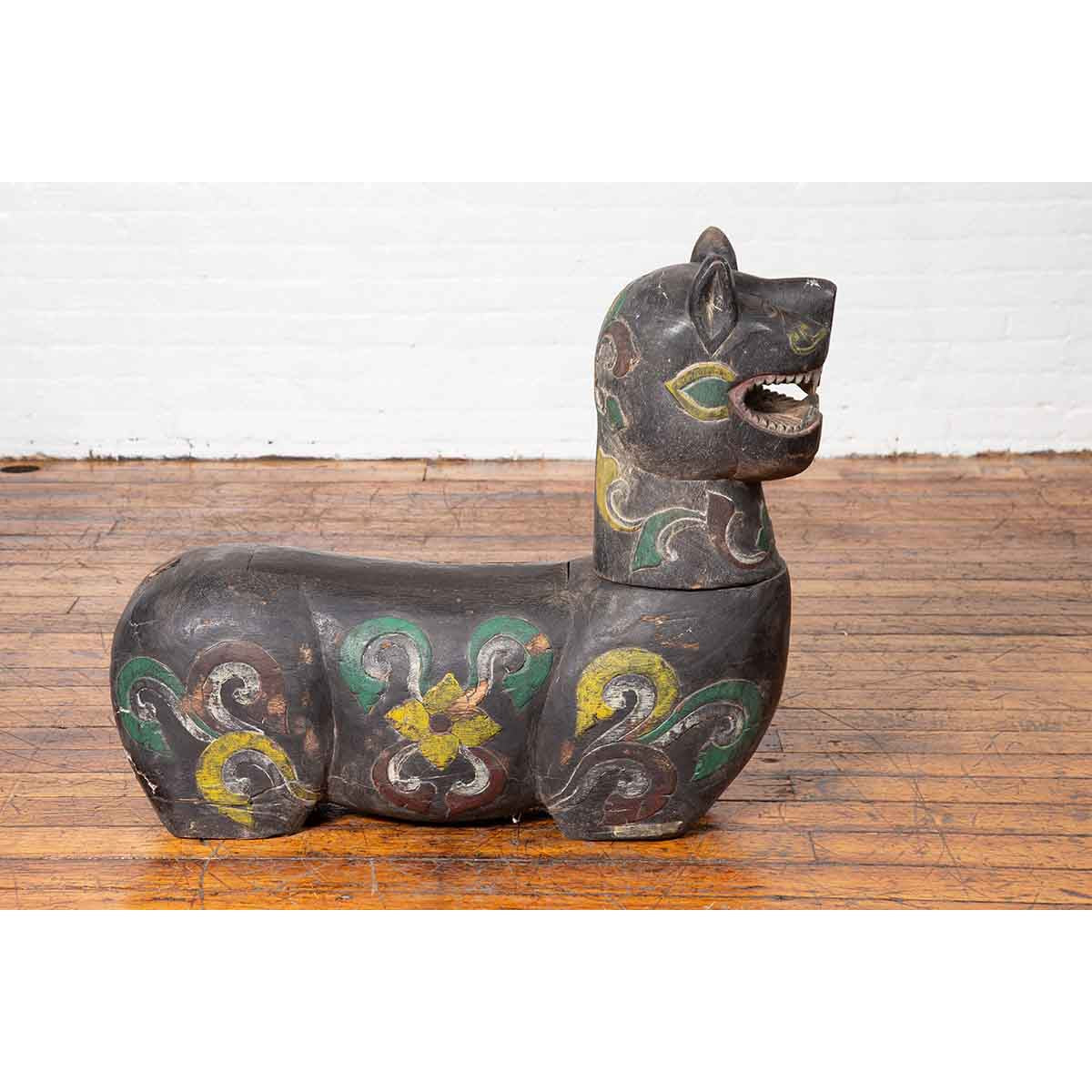Antique Northern Thai Chiang Mai Carved and Polychrome Mythical Guardian Animal-4. Asian &amp; Chinese Furniture, Art, Antiques, Vintage Home Décor for sale at FEA Home