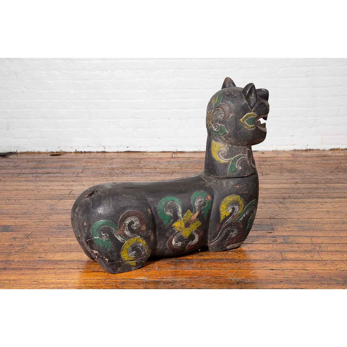 Antique Northern Thai Chiang Mai Carved and Polychrome Mythical Guardian Animal-6. Asian &amp; Chinese Furniture, Art, Antiques, Vintage Home Décor for sale at FEA Home