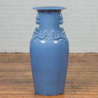 Chinese Contemporary Ceremonial Altar Vase with Crackled Blue Patina