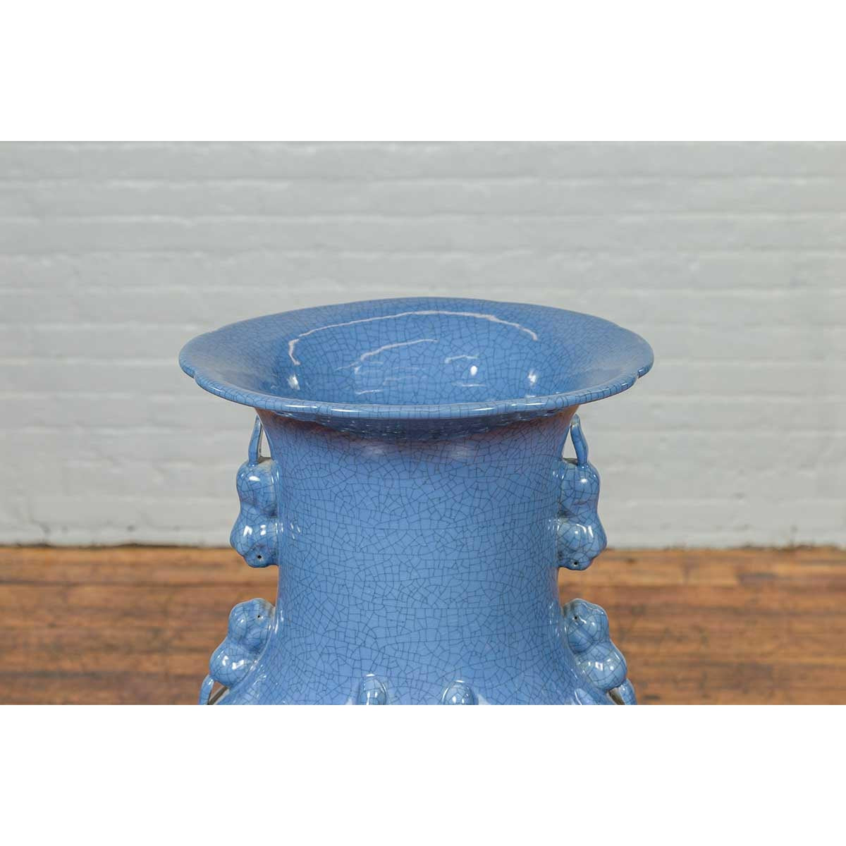 Chinese Contemporary Ceremonial Altar Vase with Crackled Blue Patina-7. Asian &amp; Chinese Furniture, Art, Antiques, Vintage Home Décor for sale at FEA Home