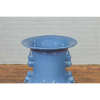 Chinese Contemporary Ceremonial Altar Vase with Crackled Blue Patina