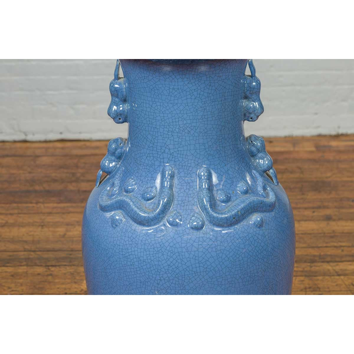 Chinese Contemporary Ceremonial Altar Vase with Crackled Blue Patina-5. Asian &amp; Chinese Furniture, Art, Antiques, Vintage Home Décor for sale at FEA Home
