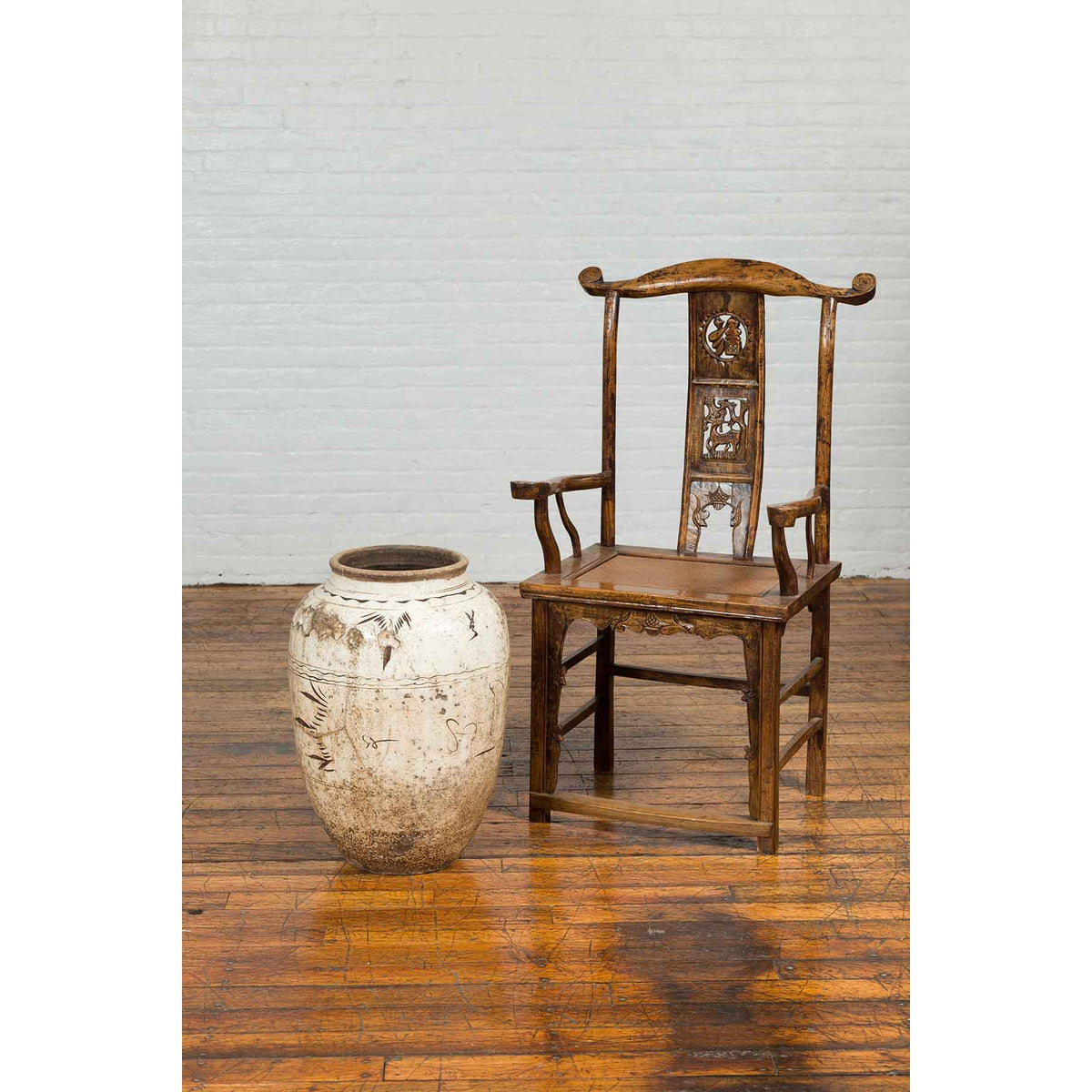 Thai Sawankhalok 1850s Exterior Water Jar with Distressed White Patina-3. Asian &amp; Chinese Furniture, Art, Antiques, Vintage Home Décor for sale at FEA Home