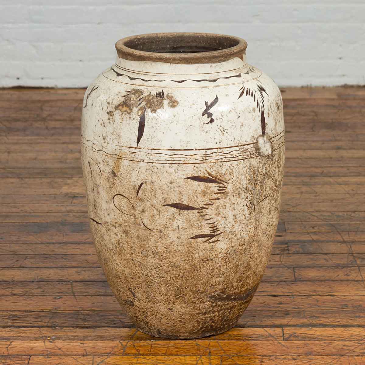 Thai Sawankhalok 1850s Exterior Water Jar with Distressed White Patina-2. Asian & Chinese Furniture, Art, Antiques, Vintage Home Décor for sale at FEA Home