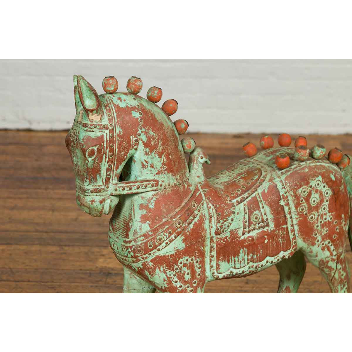 Handmade Vintage Indian Temple Horse Toy on Wheels from Madras with Spheres-4. Asian &amp; Chinese Furniture, Art, Antiques, Vintage Home Décor for sale at FEA Home