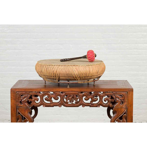 Chinese Qing Dynasty Period 19th Century Leather Drum with Its Wooden Mallet-YN6842-6. Asian & Chinese Furniture, Art, Antiques, Vintage Home Décor for sale at FEA Home