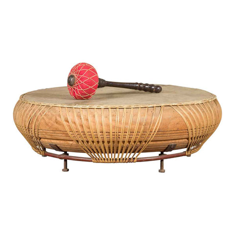 Chinese Qing Dynasty Period 19th Century Leather Drum with Its Wooden Mallet-YN6842-1. Asian & Chinese Furniture, Art, Antiques, Vintage Home Décor for sale at FEA Home