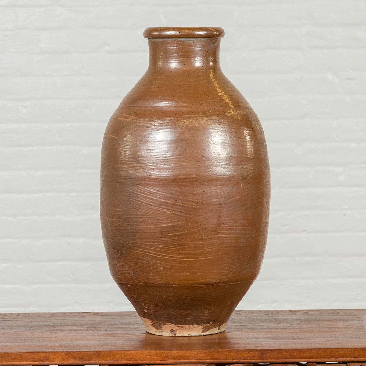 Japanese Meiji Period 19th century Water Jar with Brown Monochrome Patina-2. Asian & Chinese Furniture, Art, Antiques, Vintage Home Décor for sale at FEA Home