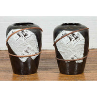 Large Thai Exterior Flower Vase with Black Patina, Rope and Newspaper Motifs