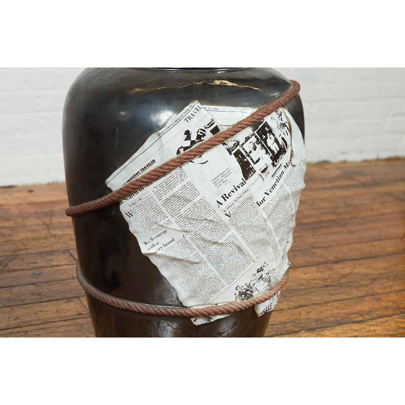 Large Thai Exterior Flower Vase with Black Patina, Rope and Newspaper Motifs-YN6849-7. Asian & Chinese Furniture, Art, Antiques, Vintage Home Décor for sale at FEA Home