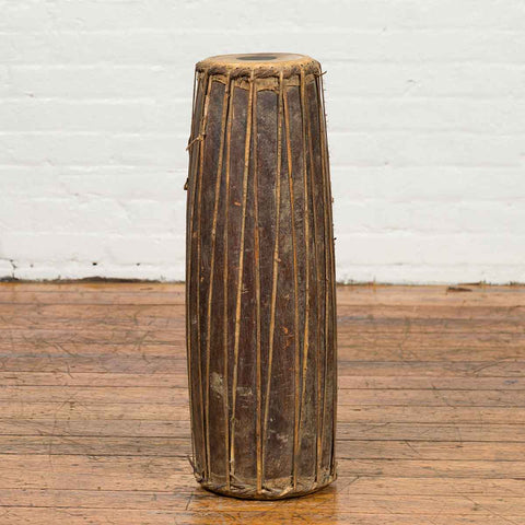Antique Indonesian Slender Freestanding Wooden Drum with Leather Drumhead-YN6850-2. Asian & Chinese Furniture, Art, Antiques, Vintage Home Décor for sale at FEA Home