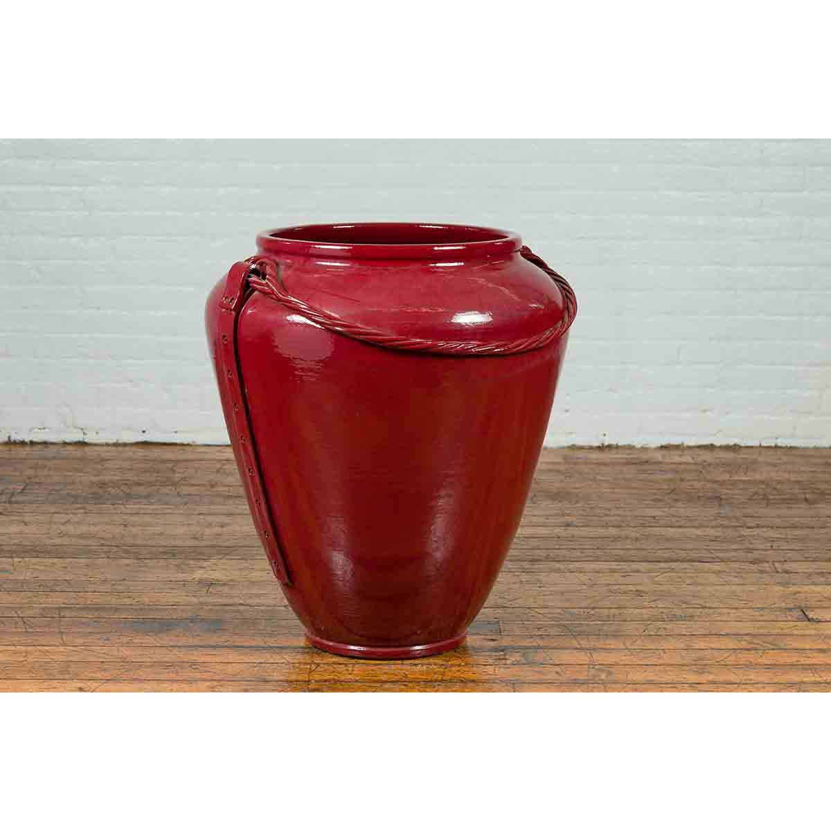 Contemporary Thai Oversized Oxblood Water Jar from Chiang Mai with Rope Design-6. Asian &amp; Chinese Furniture, Art, Antiques, Vintage Home Décor for sale at FEA Home