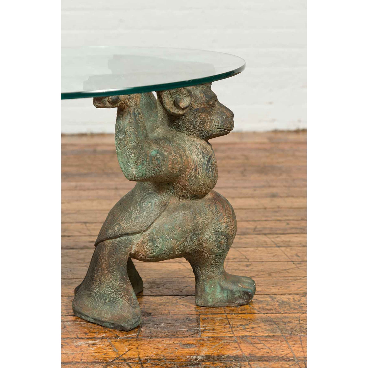 Vintage Bronze Double Monkey Coffee Table Base with Verde Patina-4. Asian &amp; Chinese Furniture, Art, Antiques, Vintage Home Décor for sale at FEA Home