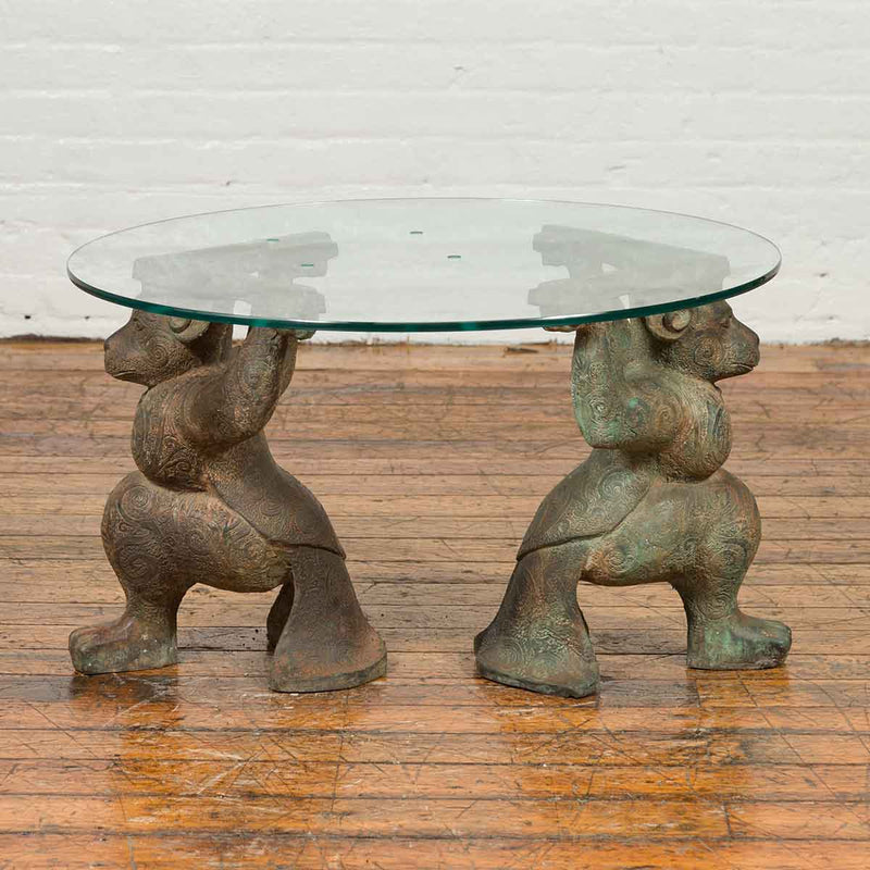 Vintage Bronze Double Monkey Coffee Table Base with Verde Patina-YN6867-2. Asian & Chinese Furniture, Art, Antiques, Vintage Home Décor for sale at FEA Home