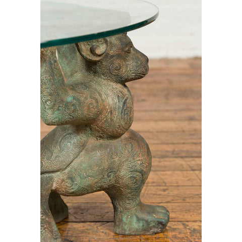Vintage Bronze Double Monkey Coffee Table Base with Verde Patina-YN6867-5. Asian & Chinese Furniture, Art, Antiques, Vintage Home Décor for sale at FEA Home